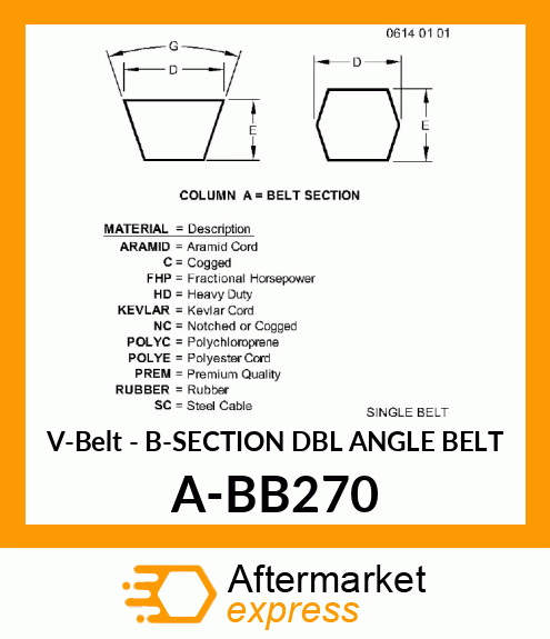 V-Belt - B-SECTION DBL ANGLE BELT A-BB270