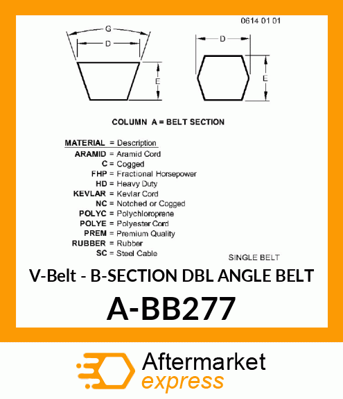 V-Belt - B-SECTION DBL ANGLE BELT A-BB277