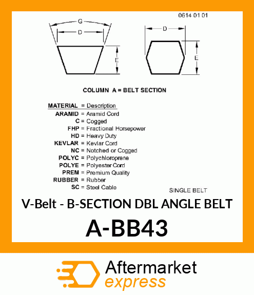 V-Belt - B-SECTION DBL ANGLE BELT A-BB43