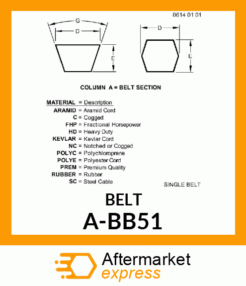 V-Belt - B-SECTION DBL ANGLE BELT A-BB51