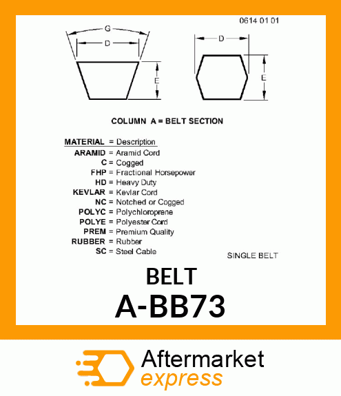 V-Belt - B-SECTION DBL ANGLE BELT A-BB73