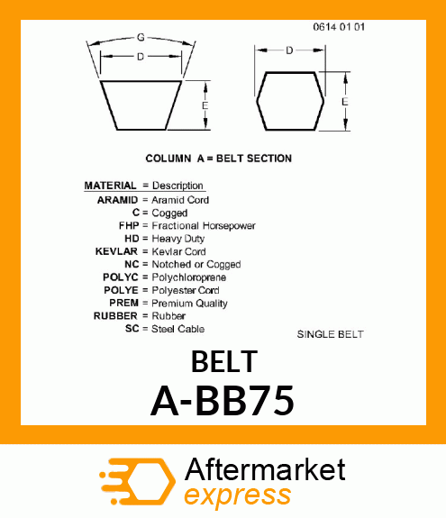 V-Belt - B-SECTION DBL ANGLE BELT A-BB75