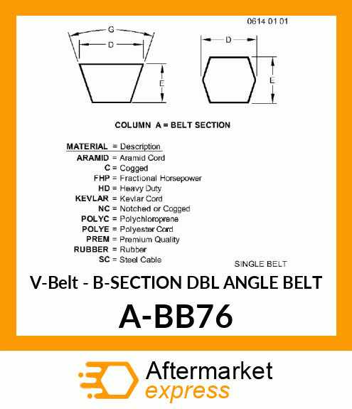 V-Belt - B-SECTION DBL ANGLE BELT A-BB76