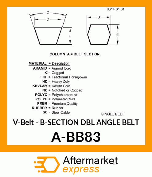 V-Belt - B-SECTION DBL ANGLE BELT A-BB83