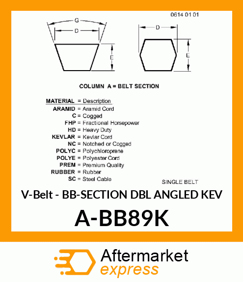 V-Belt - BB-SECTION DBL ANGLED KEV A-BB89K