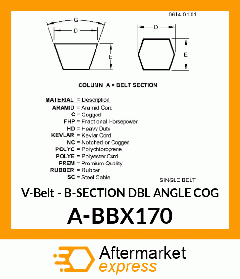 V-Belt - B-SECTION DBL ANGLE COG A-BBX170