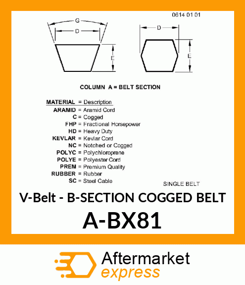 V-Belt - B-SECTION COGGED BELT A-BX81