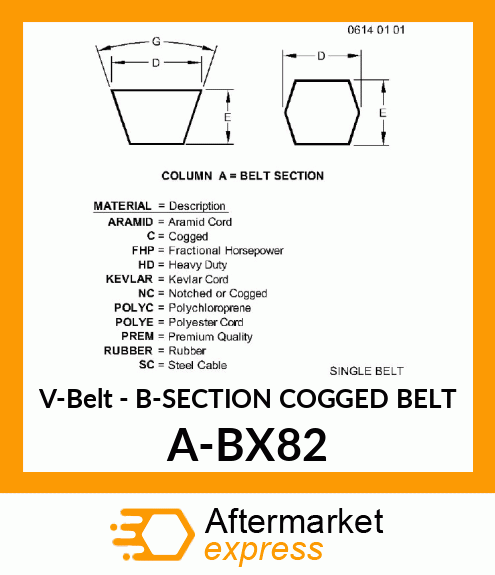 V-Belt - B-SECTION COGGED BELT A-BX82