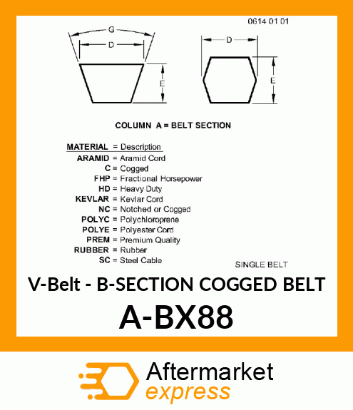 V-Belt - B-SECTION COGGED BELT A-BX88