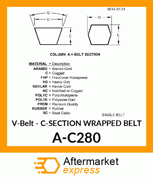 V-Belt - C-SECTION WRAPPED BELT A-C280