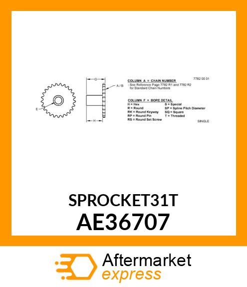 CHAIN SPROCKET, (AUGER DRIVEN) AE36707
