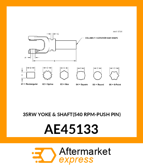 35RW YOKE amp; SHAFT540 RPM AE45133