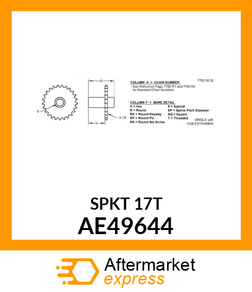 CHAIN SPROCKET, (17 TOOTH RC50) AE49644