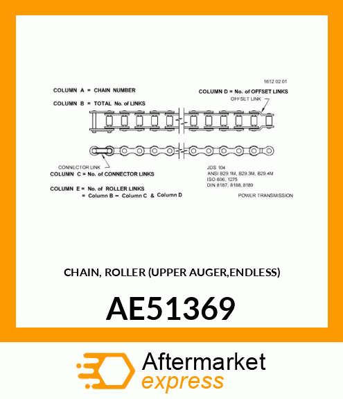 CHAIN, ROLLER (UPPER AUGER,ENDLESS) AE51369