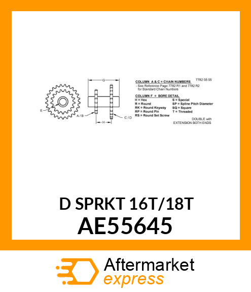 SPROCKET, CHAIN (16,18T RC60 W/HUB) AE55645