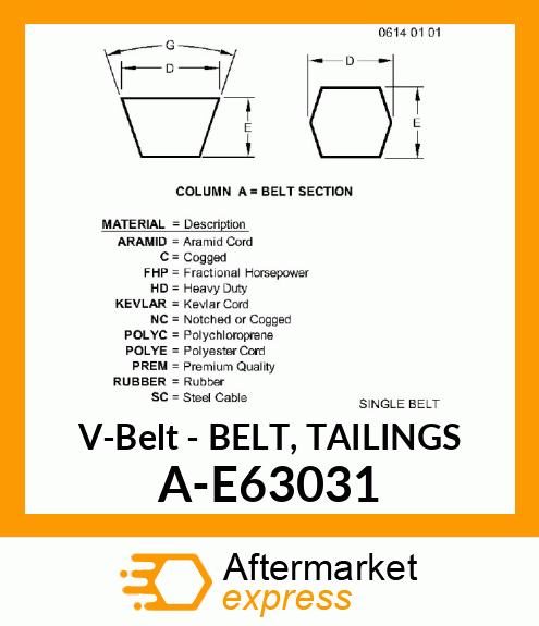 V-Belt - BELT, TAILINGS A-E63031