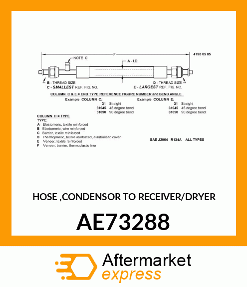 HOSE ,CONDENSOR TO RECEIVER/DRYER AE73288