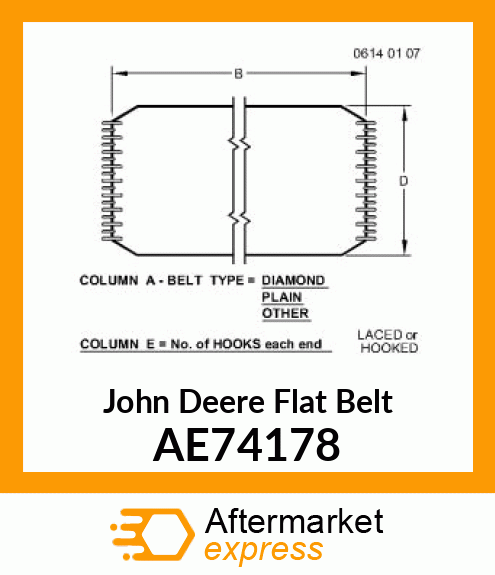 FLAT BELT, 1 PLY W/ MATO LACES, LO AE74178