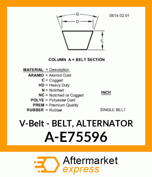 V-Belt - BELT, ALTERNATOR A-E75596