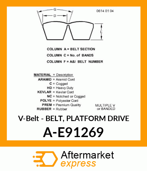 V-Belt - BELT, PLATFORM DRIVE A-E91269