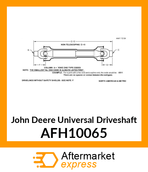 UNIVERSAL DRIVESHAFT, DRIVELINE, CU AFH10065