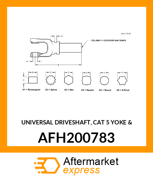 UNIVERSAL DRIVESHAFT, CAT 5 YOKE amp; AFH200783
