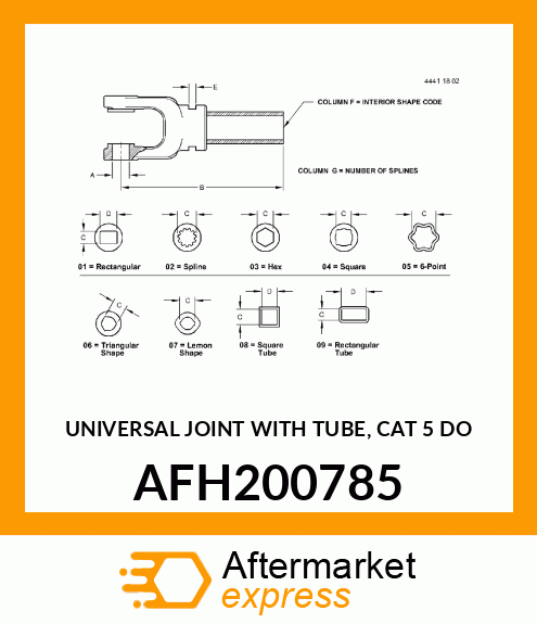 UNIVERSAL JOINT WITH TUBE, CAT 5 DO AFH200785