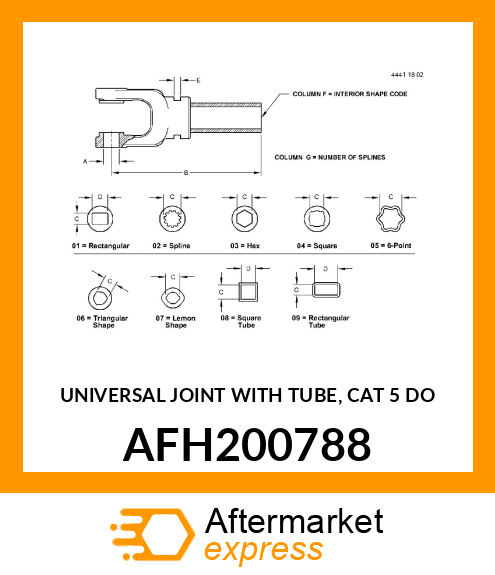 UNIVERSAL JOINT WITH TUBE, CAT 5 DO AFH200788