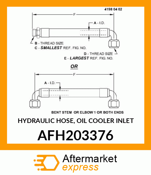 HYDRAULIC HOSE, OIL COOLER INLET AFH203376