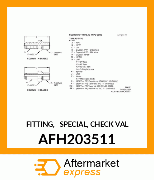 FITTING, SPECIAL, CHECK VAL AFH203511