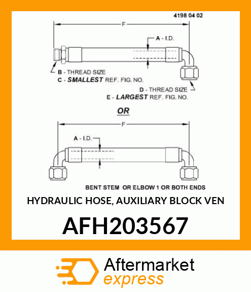 HYDRAULIC HOSE, AUXILIARY BLOCK VEN AFH203567