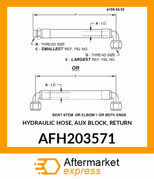 HYDRAULIC HOSE, AUX BLOCK, RETURN AFH203571