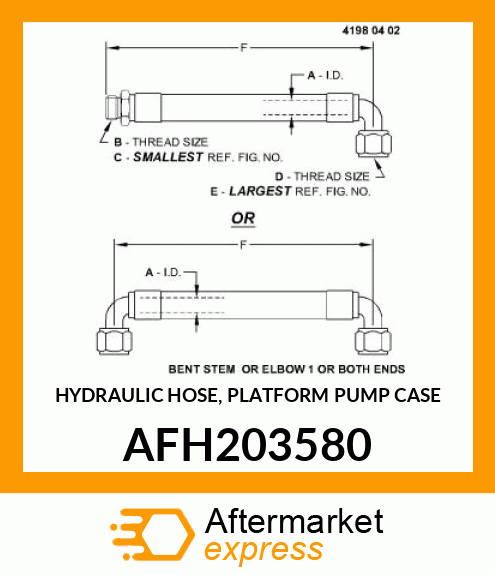 HYDRAULIC HOSE, PLATFORM PUMP CASE AFH203580