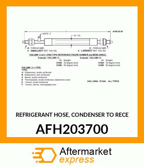 REFRIGERANT HOSE, CONDENSER TO RECE AFH203700