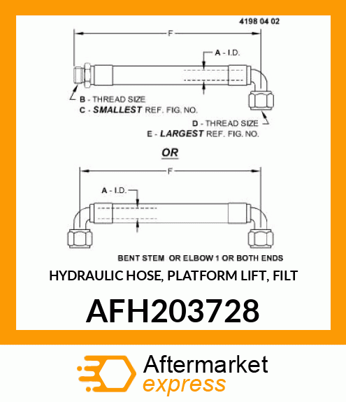 HYDRAULIC HOSE, PLATFORM LIFT, FILT AFH203728