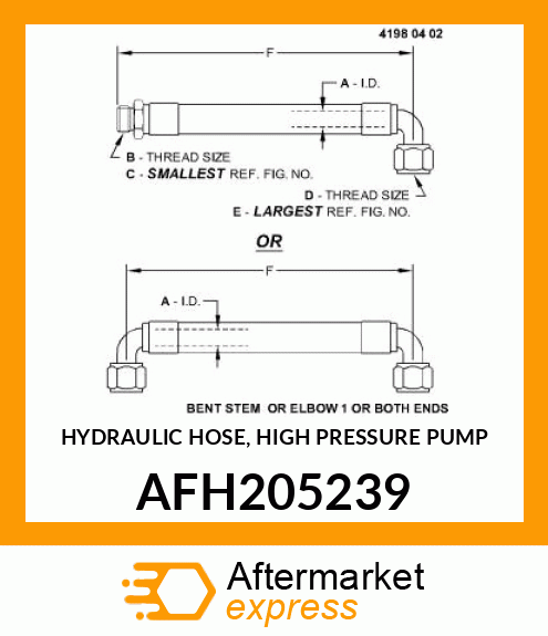 HYDRAULIC HOSE, HIGH PRESSURE PUMP AFH205239