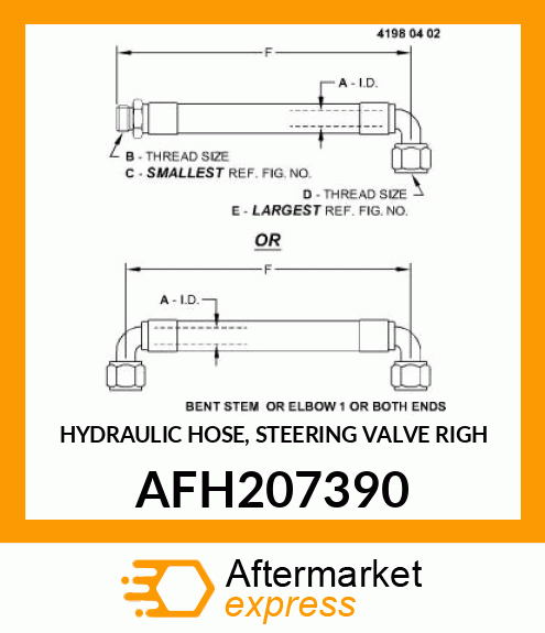 HYDRAULIC HOSE, STEERING VALVE RIGH AFH207390