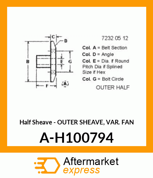 Half Sheave - OUTER SHEAVE, VAR. FAN A-H100794