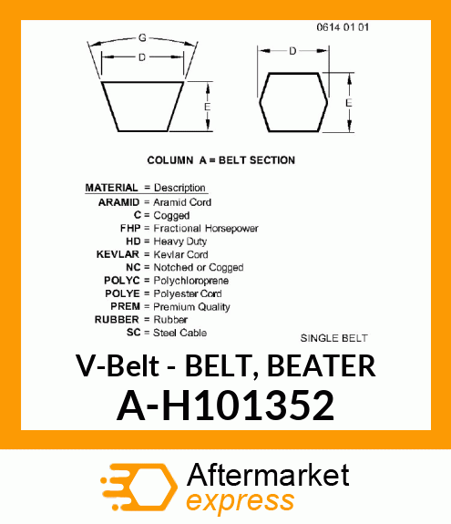 V-Belt - BELT, BEATER A-H101352