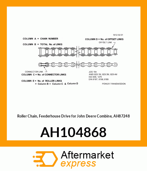 Feederhouse conveyor drive chain for 7720 combines AH104868