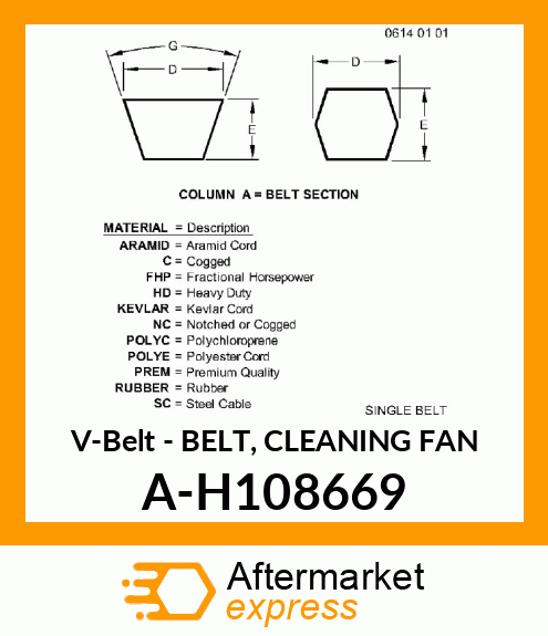 V-Belt - BELT, CLEANING FAN A-H108669