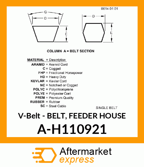 V-Belt - BELT, FEEDER HOUSE A-H110921