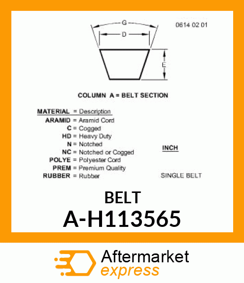 V-Belt - BELT, A/C COMPRESSOR A-H113565