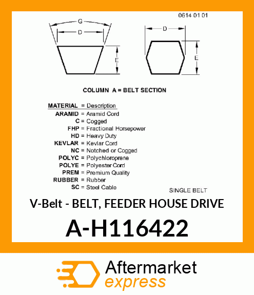 V-Belt - BELT, FEEDER HOUSE DRIVE A-H116422