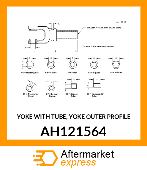 YOKE WITH TUBE, YOKE OUTER PROFILE AH121564