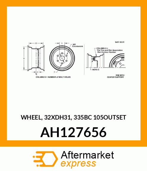 WHEEL, 32XDH31, 335BC 105OUTSET AH127656