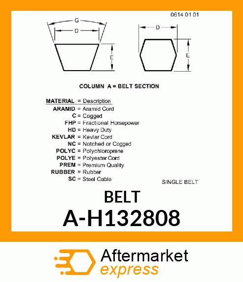 V-Belt - BELT, COOLING FAN A-H132808