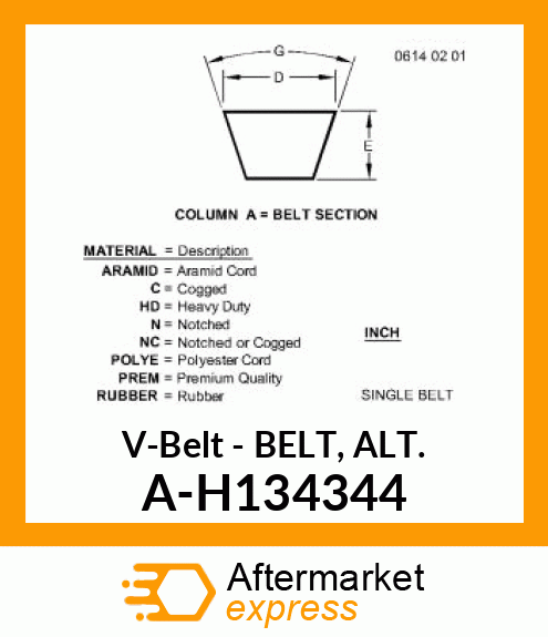 V-Belt - BELT, ALT. A-H134344