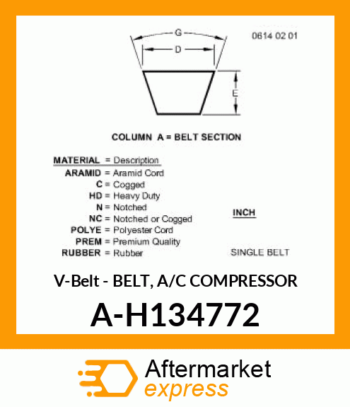 V-Belt - BELT, A/C COMPRESSOR A-H134772