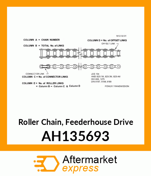 ROLLER CHAIN, ASSY #60 FEEDERHOUSE AH135693